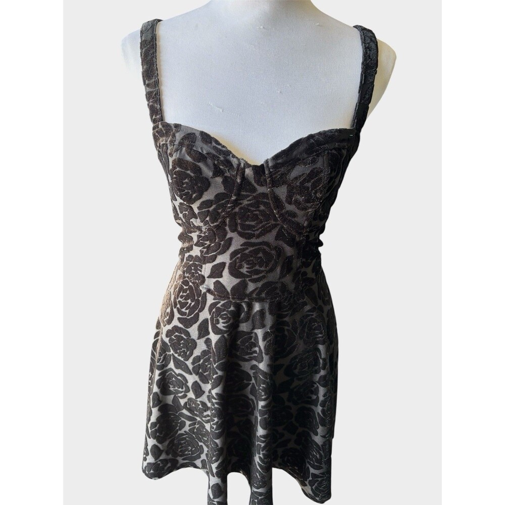 abercrombie fitch Burnout Velvet Rose Floral Black Mini Dress Whimsigoth Witchy